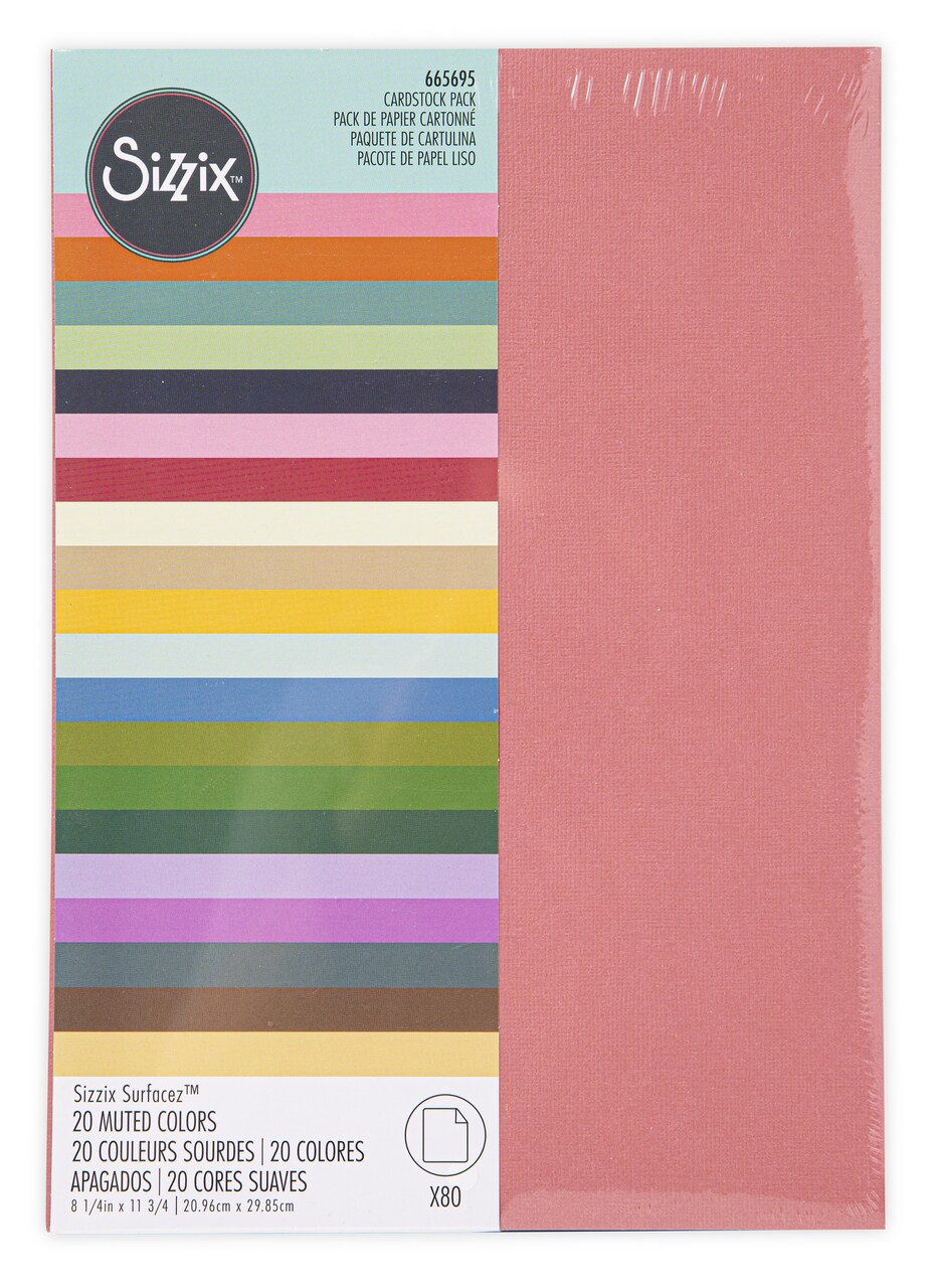 Sizzix Surfacez Cardstock Pack 8"X11.5" 80/Pkg-Muted, 20 Colors